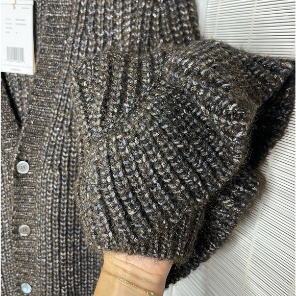 Michael Kors Collection Metallic Ruffle Cardigan Chocolate Brown Size S NWT - Picture 3 of 13